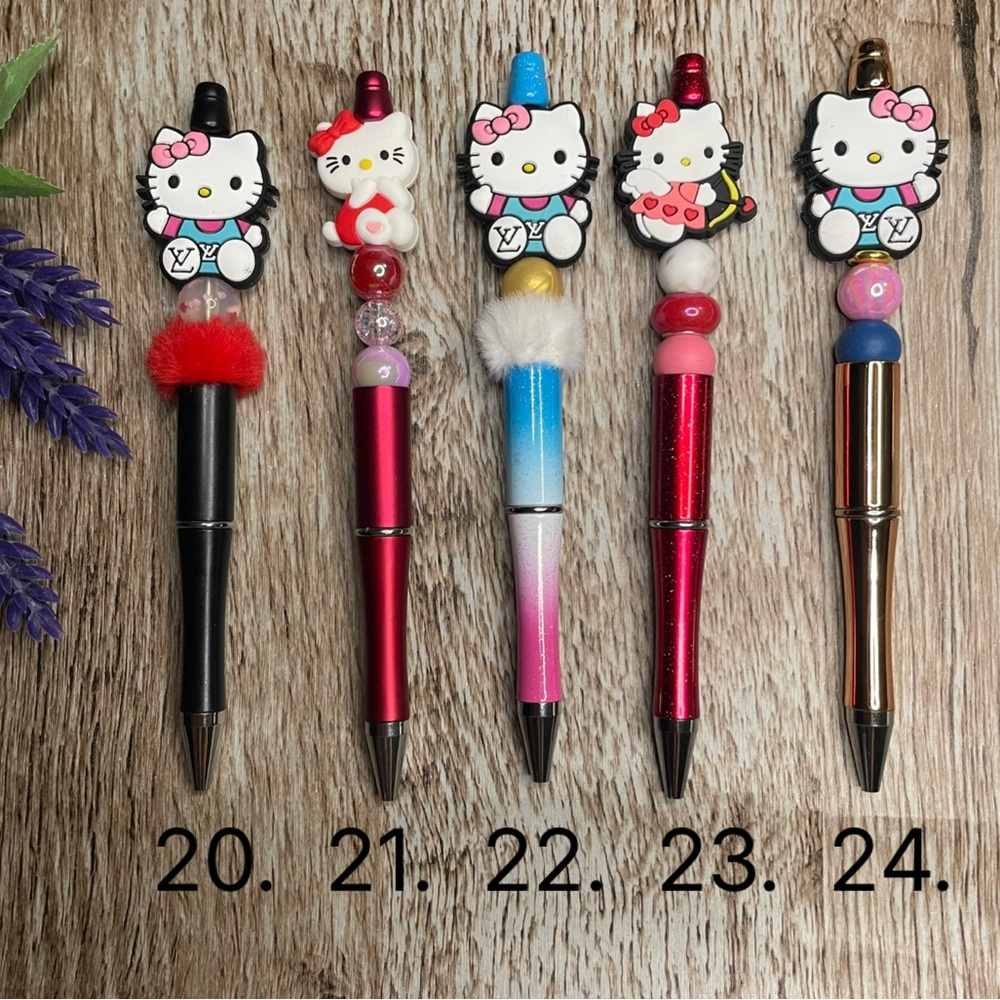 Handcrafted Hello Pens Kitty Beaded Unique Artisan Gifts Office Accessories